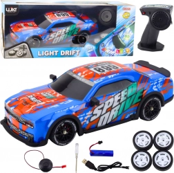 Auto sportivo RC con carrozzeria retroilluminata e ruote da drift – blu