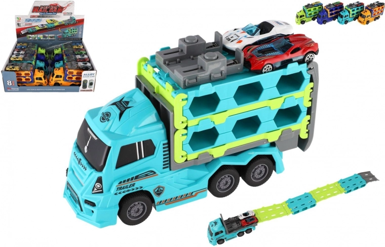 Plastic truck car transporter with flywheel 22 cm + 2 sports cars