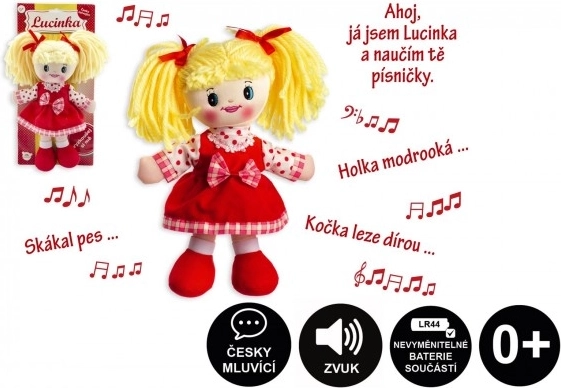 Lappenpop Lucinka 30 cm zingt in het Tsjechisch