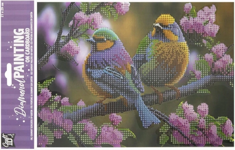 Pittura con diamanti su pannello Uccelli 29 × 21 cm