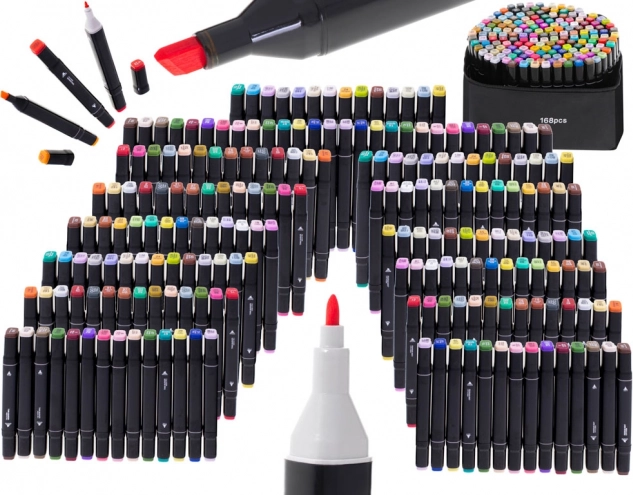 Double-sided markers in a case - 168 pieces