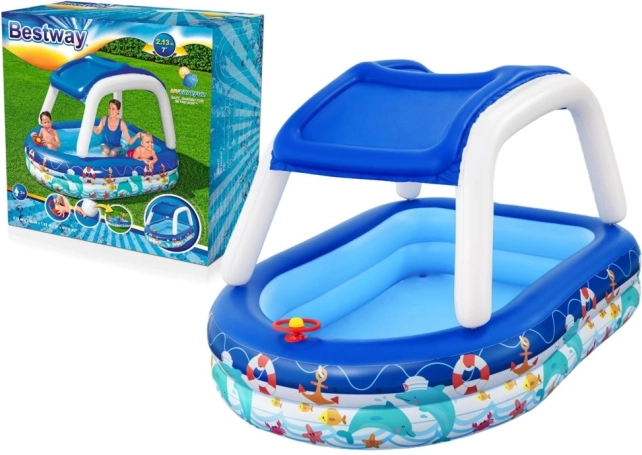 Bestway aufblasbares Kinderplanschbecken Sea Captain mit Sonnendach und Lenkrad