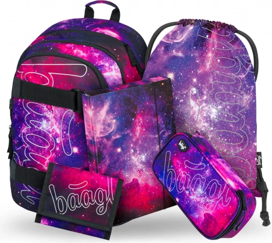 Iskolai szett Galaxy: hátizsák, tolltartó, zsák, mappa, pénztárca