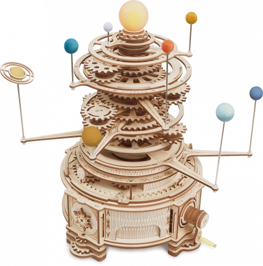 Wooden mechanical model of the Solar System ROKR Orrery 3D puzzle