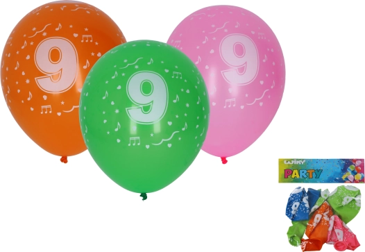 Oppustelige balloner 30 cm med tallet 9, sæt med 5 stk.
