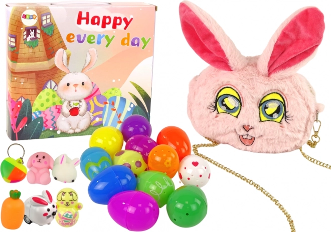 Easter set of plastic eggs with fidget toys and bunny handbag