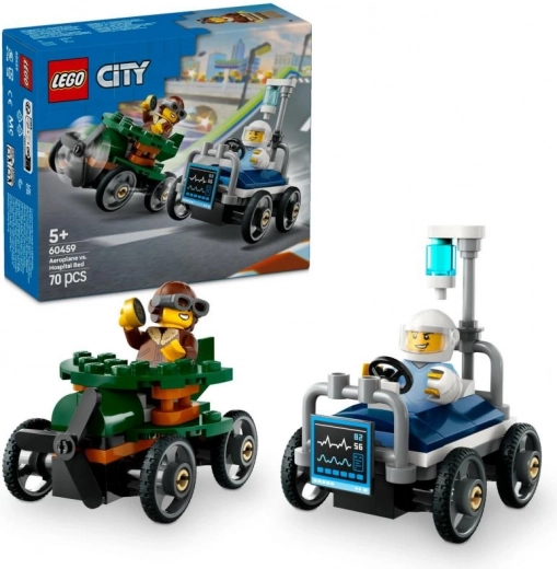 LEGO City racing set: airplane vs. hospital bed