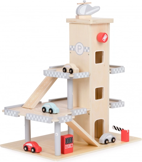 Drevená poschodová garáž s výťahom a autíčkami ECOTOYS