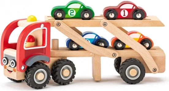 Wooden Car Transporter with 4 Racing Cars