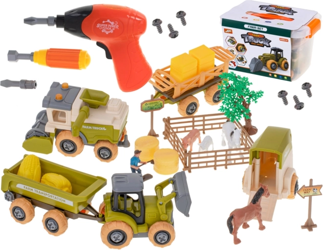 Fattoria per bambini – trattore, mietitrebbia e animali smontabili con trapano avvitatore a batteria