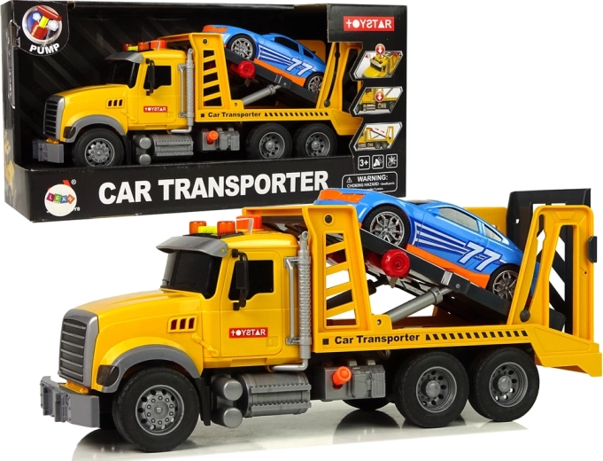 Yellow tow truck with ramp, lights and sounds