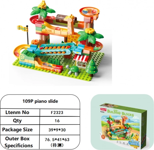 Safari building set with marble run and xylophone, 109 pieces
