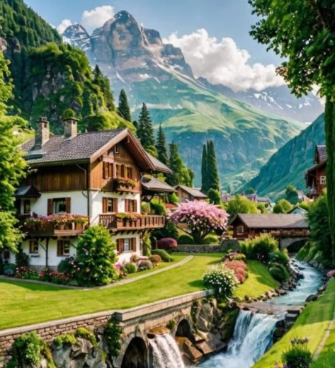 Diamond Painting House in the Swiss Mountains 30x40 cm