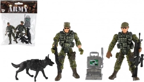 Ensemble de figurines militaires avec chien et accessoires