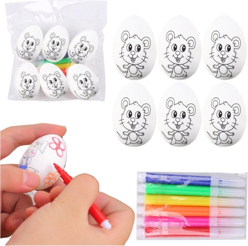 Styrofoam Easter eggs for coloring with markers, mouse motif, 6 pcs