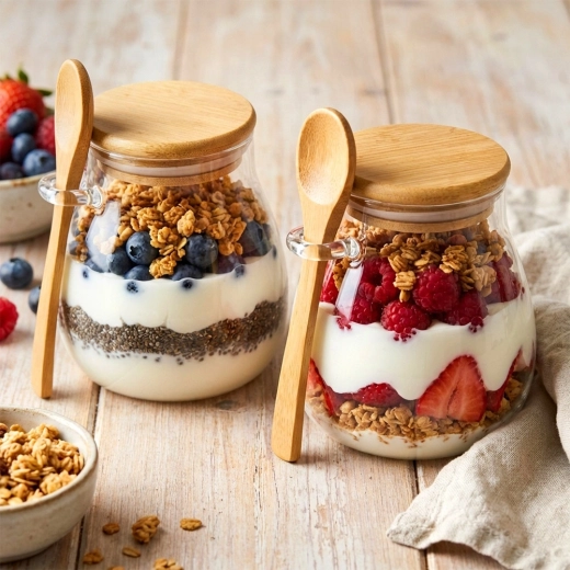 Set pratico di 2 bicchieri con cucchiaini