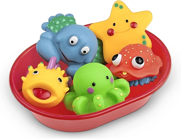 bath water animals in a bowl, 6 pcs