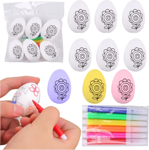 set of polystyrene Easter eggs for coloring with markers, floral pattern, 6 pcs