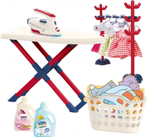 Woopie Kinderbügelset XXL mit Bügelbrett und Wäschekorb