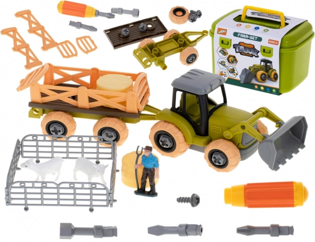 Tracteur de ferme à démonter avec outils et animaux