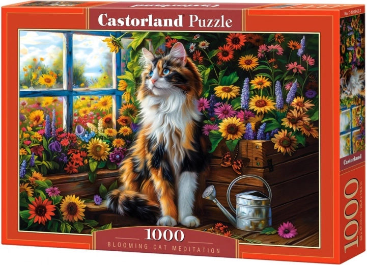 1000-Piece Puzzle - Cat Among Flowers