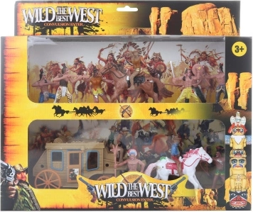 coffret western pour enfants avec Amérindiens, chariot et chevaux