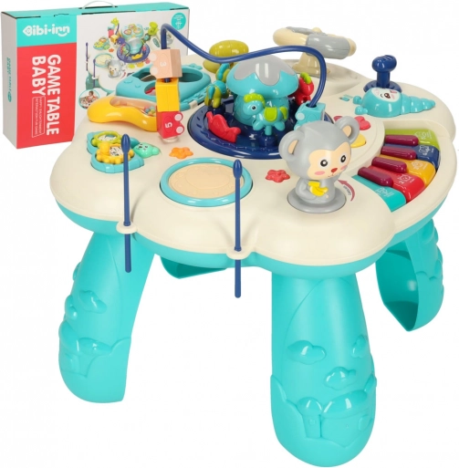 Interactive educational table with piano and shape sorter BIBI-INN, blue