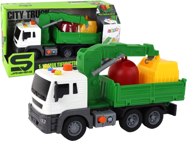 Smetiarske auto s žeriavom, trecí pohon, zvuky, zelené 1:16