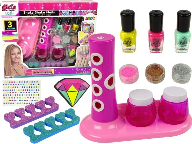 Sæt til neglemaling med glitterdispenser og klistermærker