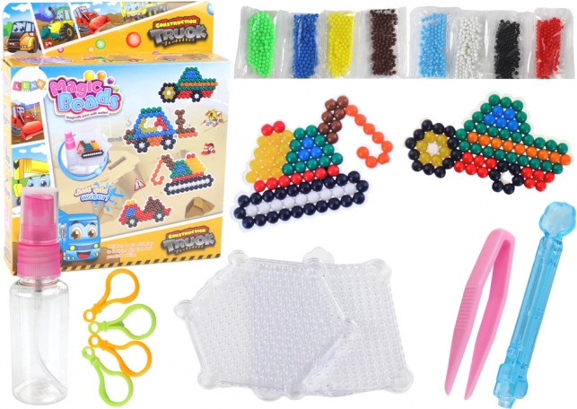 DIY set waterparels – magische kralen, 8 kleuren, bouwvoertuigen