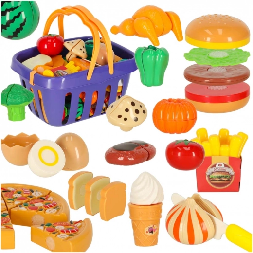 Plastic Cutting Food Set in Basket, 36 Pieces
