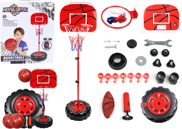 Justerbar basketballkurv med pumpe og bold