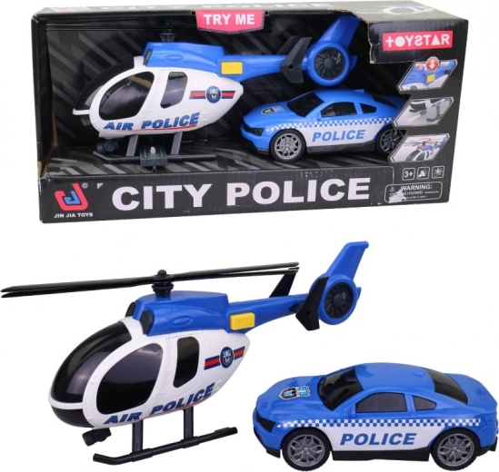 Vrtuľník s policajným vozidlom