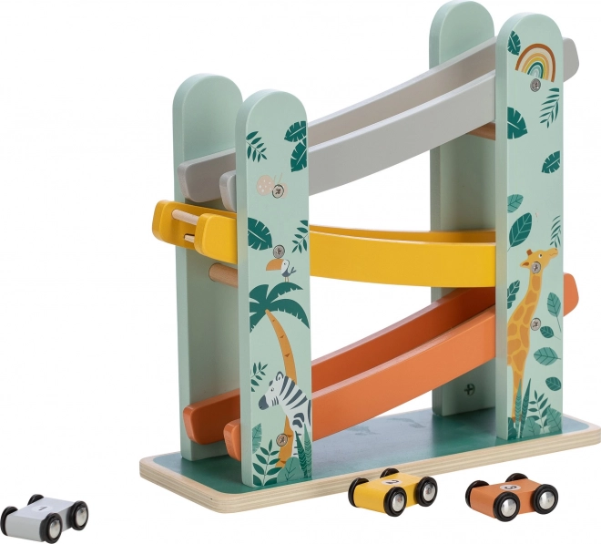 Racing Track with Three Wooden Cars