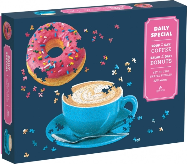 Special 2-in-1 puzzle set – donut and coffee cup, approximately 625 pieces