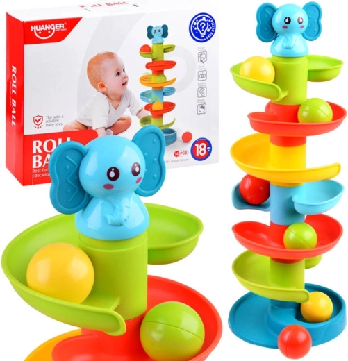 Colorful Ball Run with Little Elephant – Spiral Pyramid for Kids