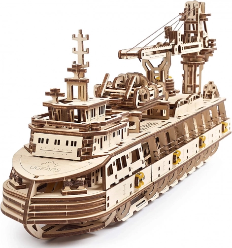 UGEARS 3D mekanisk træpuzzle forskningsskib