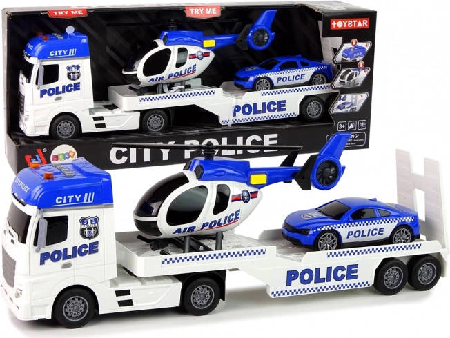 Police Set: Tow Truck, Car and Helicopter with Light and Sound Effects