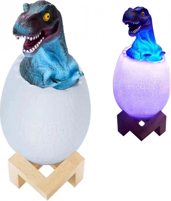 Night-time RGB Dinosaur Lamp in an Egg with Wooden Stand