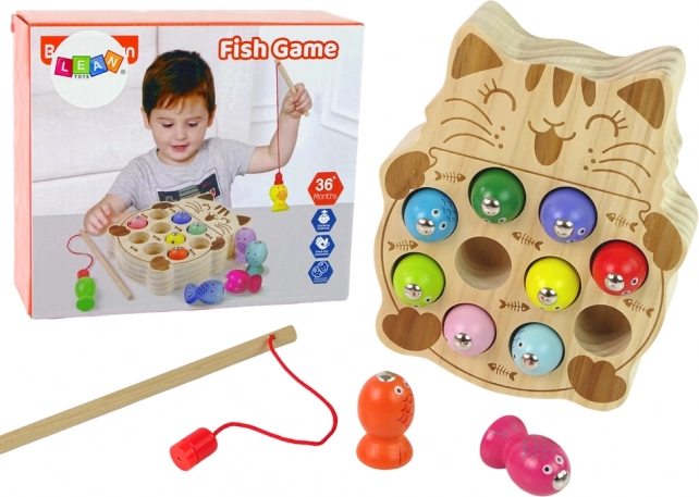 Wooden Magnetic Fishing Game with Cat