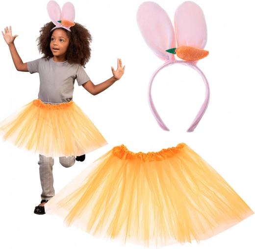 Konijnenkostuum met oranje tutu en hoofdband met wortel