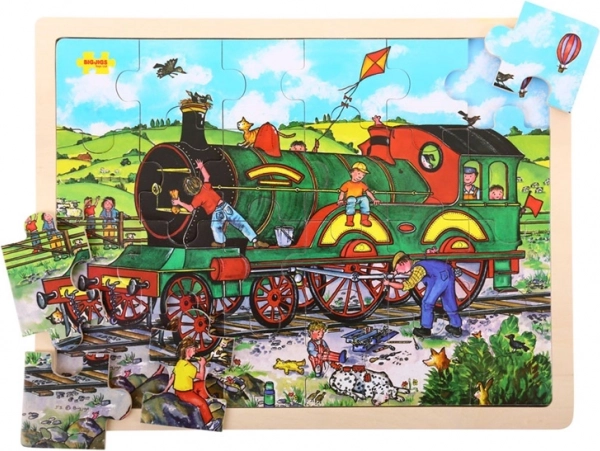 Bigjigs Toys fa vonatos puzzle, 24 darab