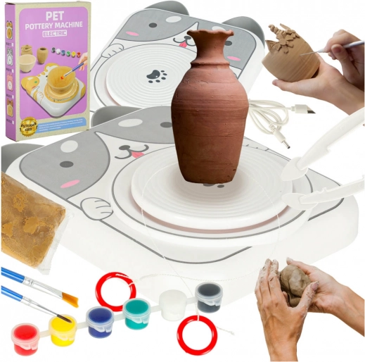 Creative Pottery Set for Kids with Dog Motif in Gray Color