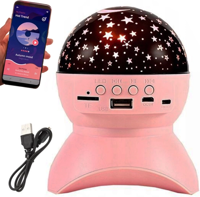 Projecteur d'étoiles et veilleuse avec haut-parleur Bluetooth, USB et LED – rose