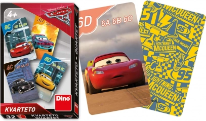 Dino playing quartet cards with Cars 3 theme