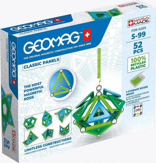 GEOMAG Classic Panels Recycled Magnetic Building Set, 52 Pieces
