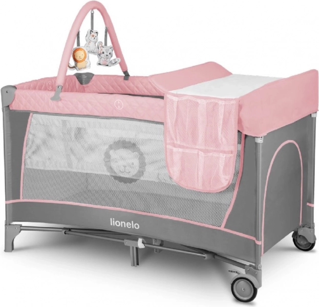 Travel cot and playpen 2-in-1 LIONELO Flower – Flamingo