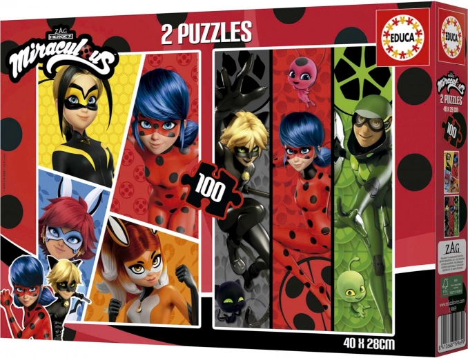 EDUCA Children's Puzzles – Miraculous Ladybug and Cat Noir 2×100 pieces