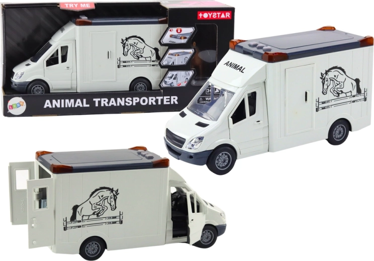 Horse transporter with opening doors and light and sound effects white