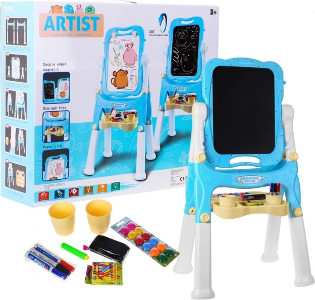 Large double-sided board for kids 3+ blue with magnetic and chalk surfaces